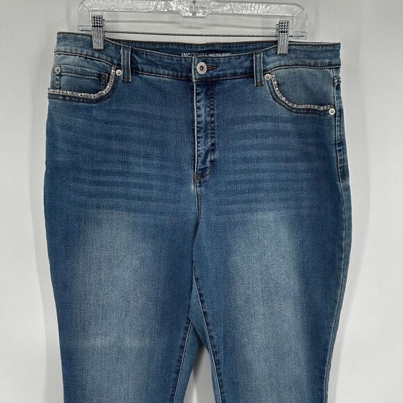 INC INTERNATIONAL CONCEPTS High Rise Embellished Bling Skinny Jeans Size 14 / 32 - Picture 3 of 8
